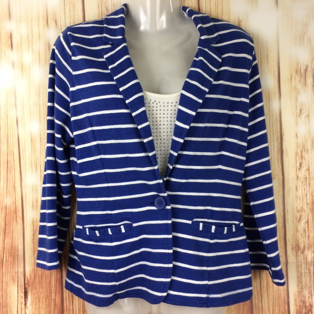 Caslon Blue with White Stripes Knit Blazer